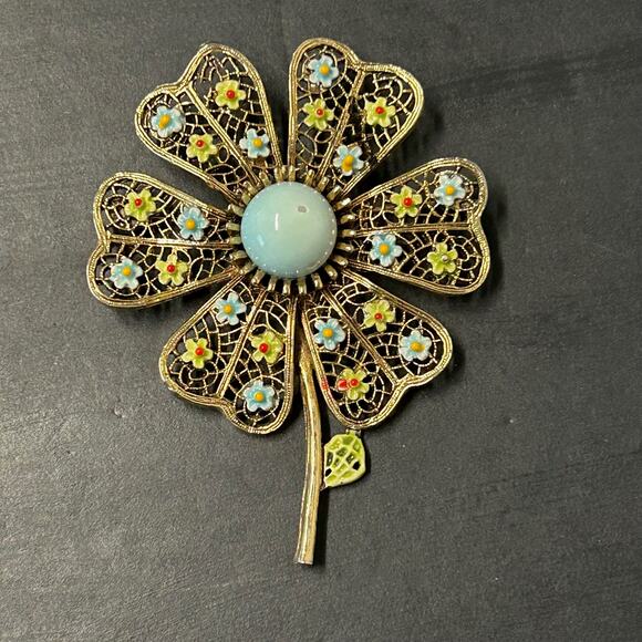 Vintage 50's Mode Art Arthur Pepper "ART" Flower All Over Daisies Brooch Signed - Picture 1 of 7